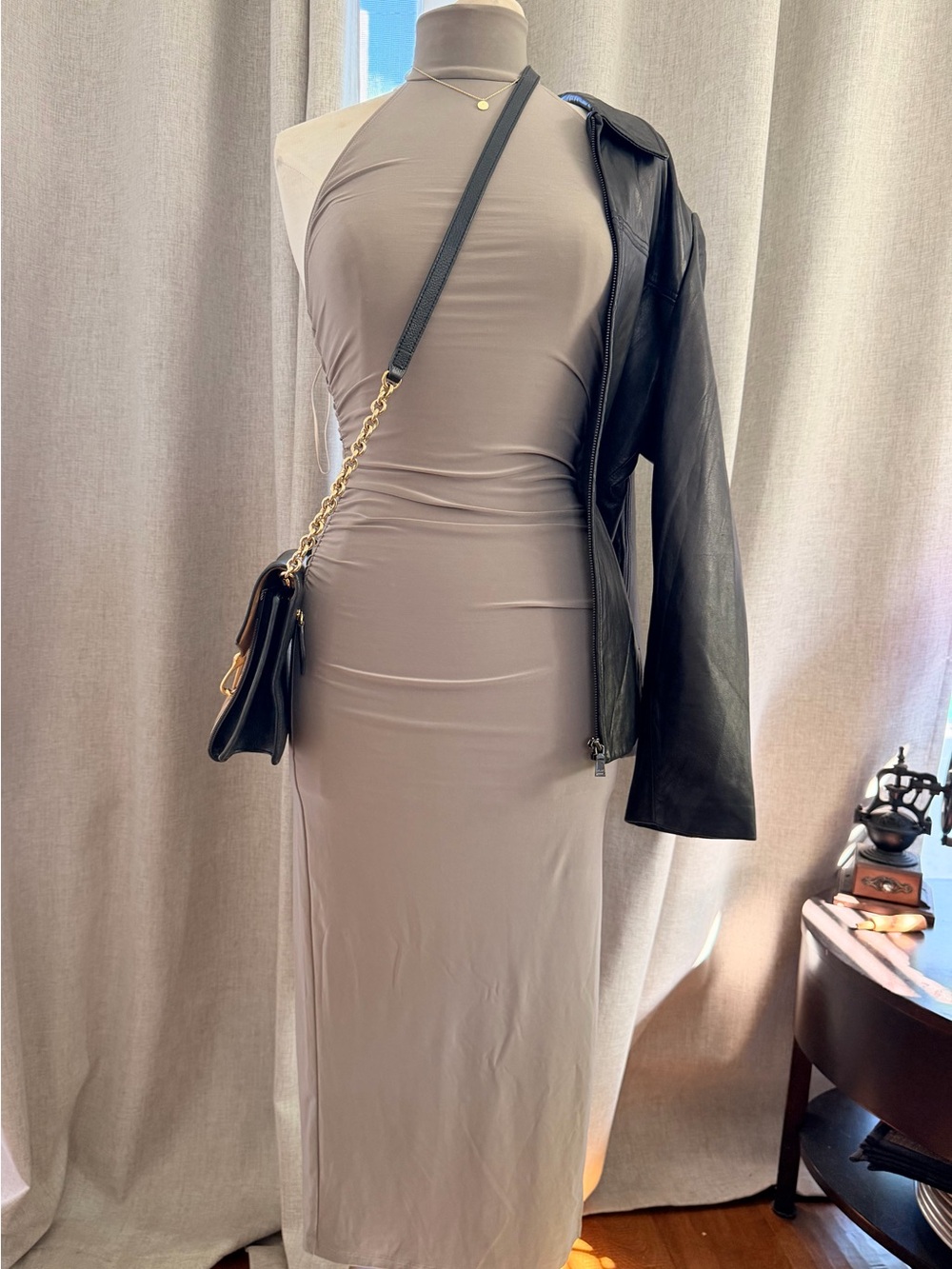 Sleeveless Taupe Halter Maxi Dress - Elegant Everyday Style